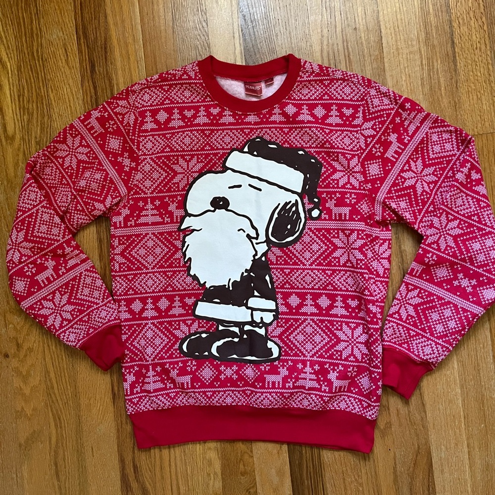 Festive Santa Snoopy Red Holiday Long Sleeve, Crew Neck Sweatshirt